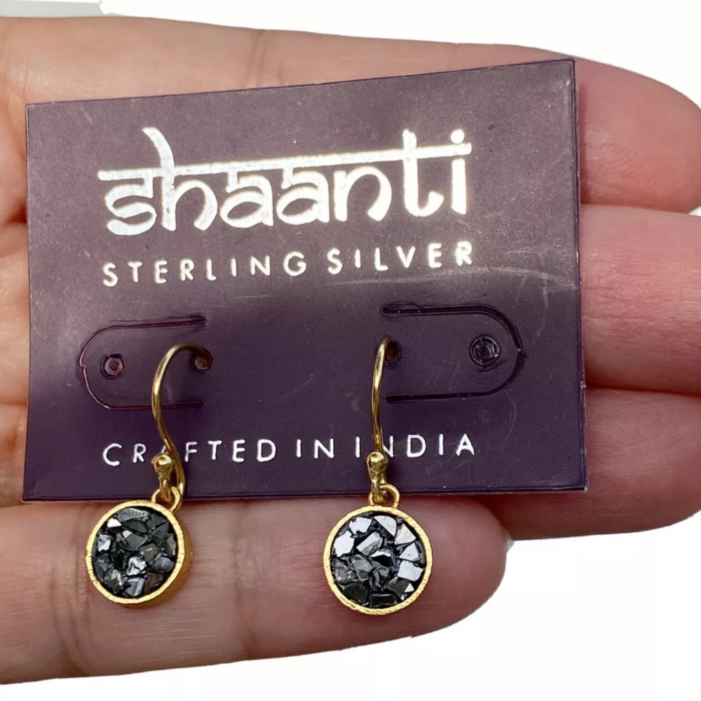 Sterling Silver Gold Polki Black Diamond Earrings